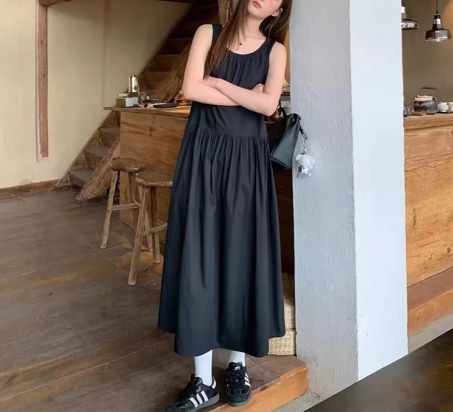 日式A字裙无袖圆领夏季连衣裙女士长裙千金风H7253