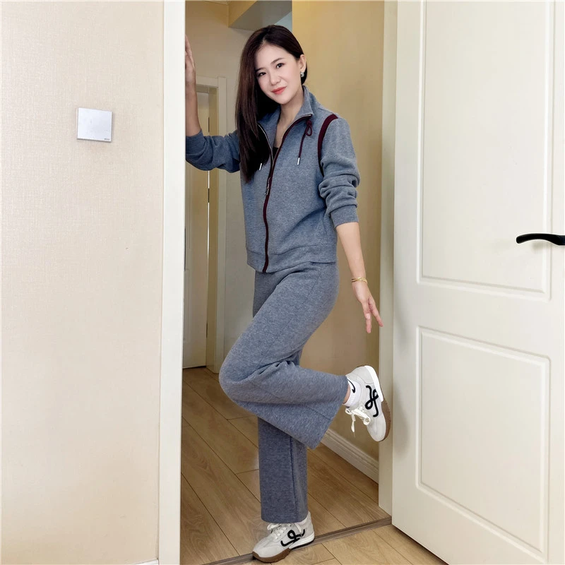 加厚休闲运动阔腿裤套装女秋冬2025新款高级感减龄洋气穿搭一整套
