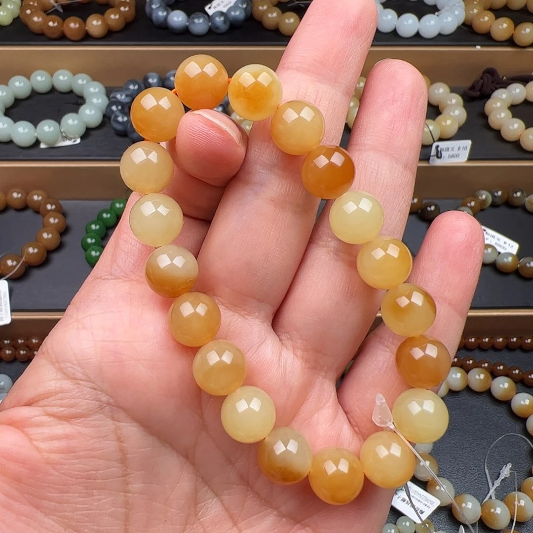 和田玉未镶嵌手链黄口带糖卡10