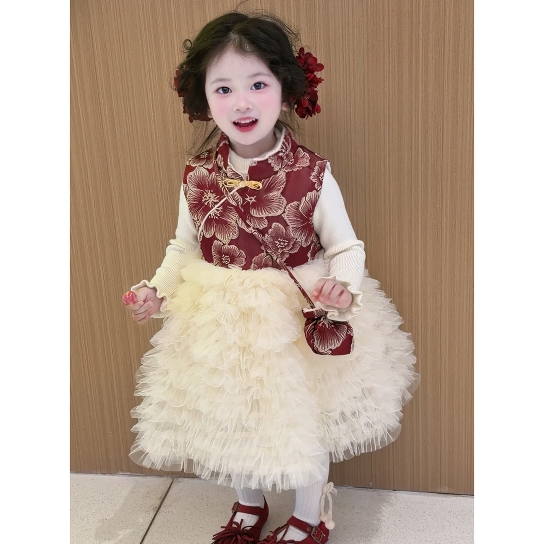 【送包包】女童国风连衣裙冬2025新款周岁礼服小童洋气公主裙女宝