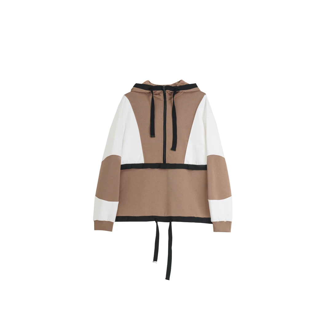 【meebest】WY23629加绒半拉链拼色连帽套头卫衣