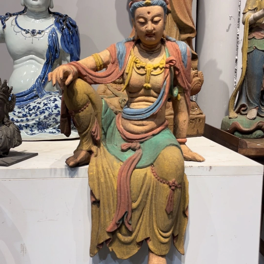 雅***玩木木雕彩绘自在观音