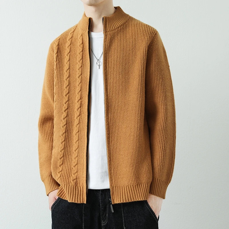 新款纯色男士外套开衫毛衣休闲针织宽松