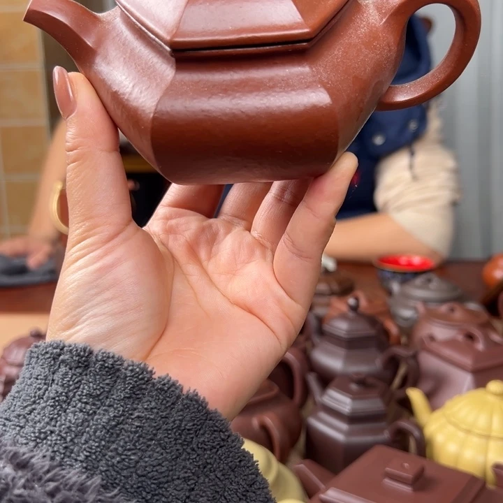 紫砂茶壶开**果朱泥六方仿古