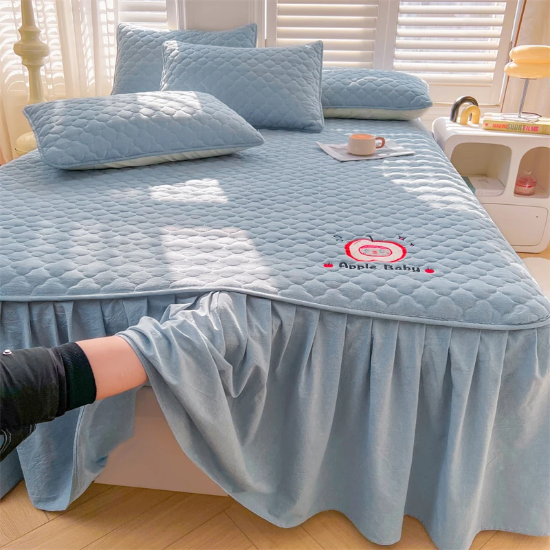 Aa类全棉单件夹棉床裙床罩带裙边加厚床单床盖遮丑下摆防滑床围裙