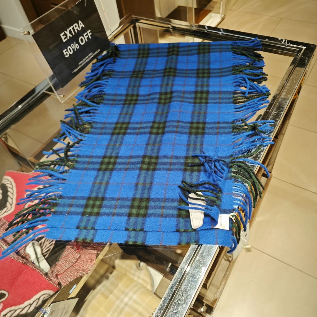 【巴黎直邮】Burberry博柏利 格纹流苏围巾 男女同款 蓝色 80799941