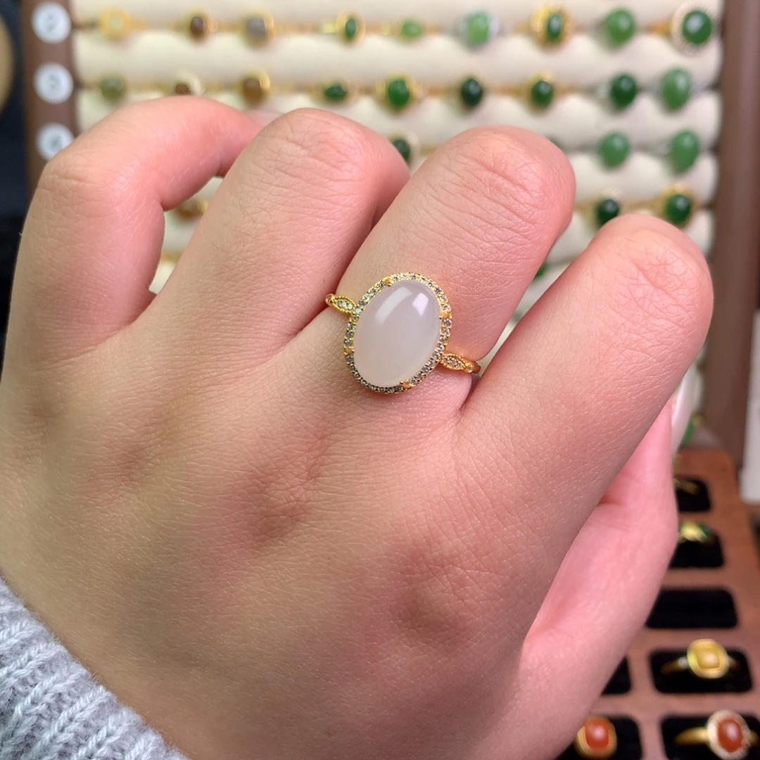 和田玉银S925镶嵌戒指