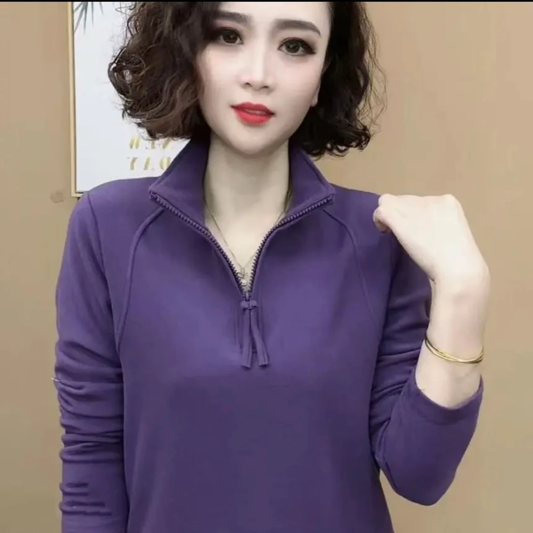 2024秋冬季新品时尚百搭修身显瘦加绒加厚半拉链打底女士上衣#997