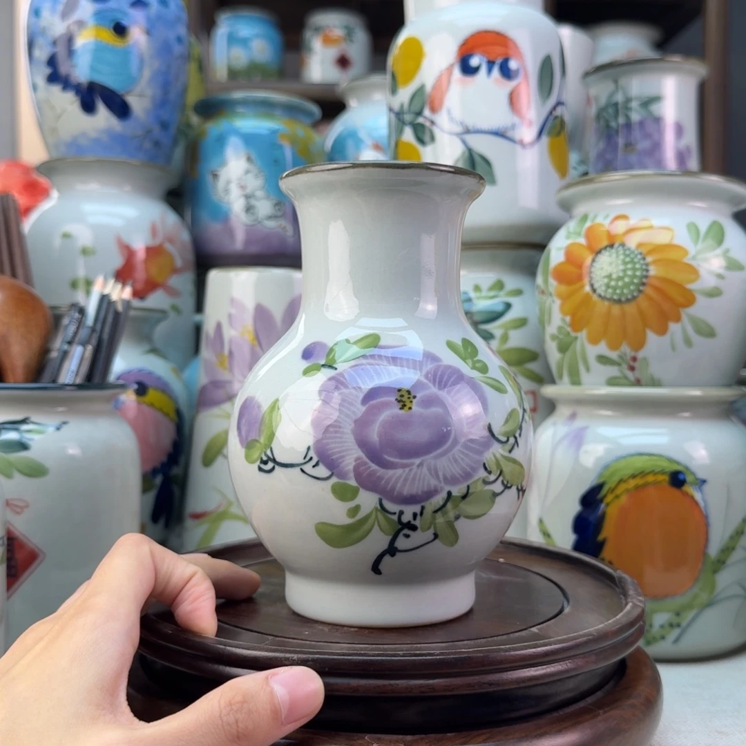 景德镇陶瓷手绘花瓶无孔