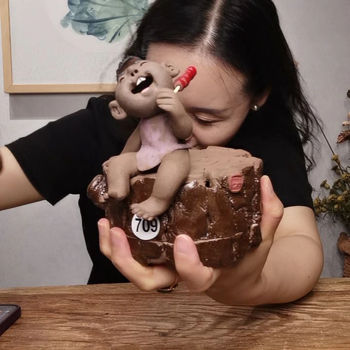 紫砂不规则童趣系列作品盘香炉