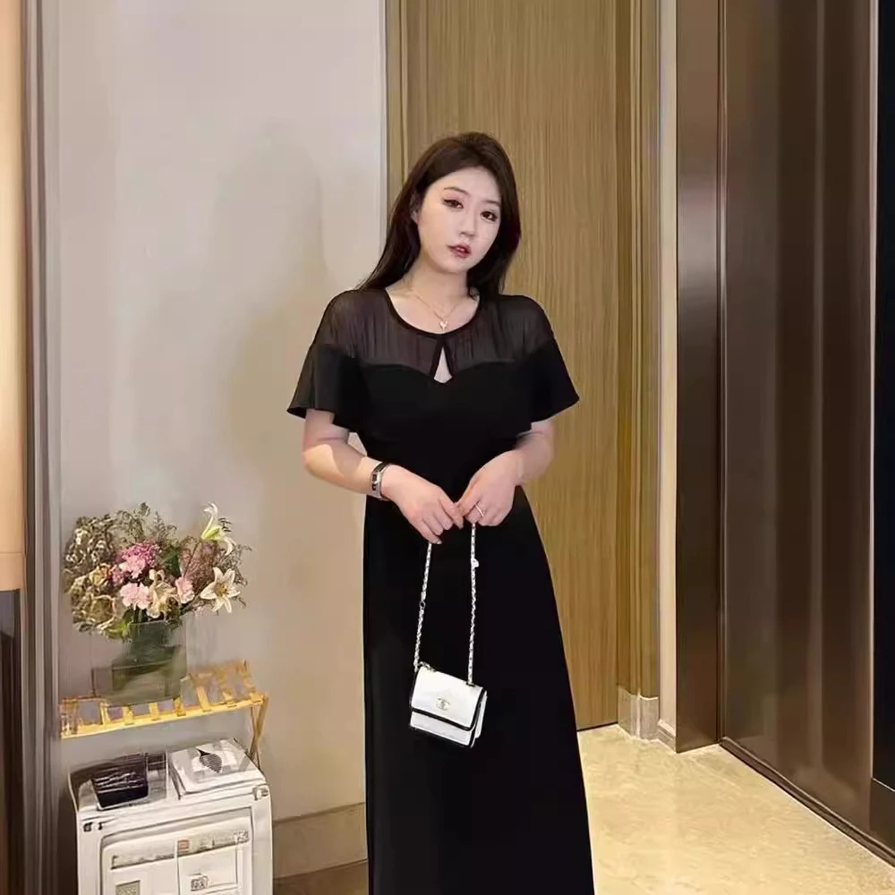 GUIG财阀千金女装大码高级感轻奢蕾丝拼接气质连衣裙女夏季新款微