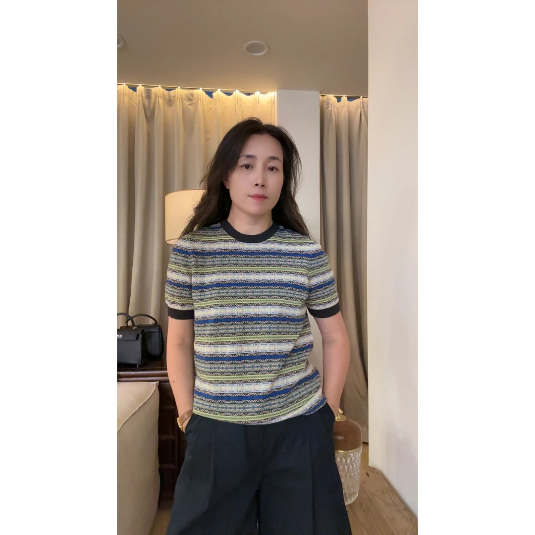 复古撞色条纹费尔岛圆领短袖针织衫MA5SYDZ0677