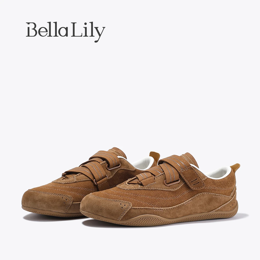 BellaLily2025秋季新款复古魔术贴平底德训鞋舒适百搭休闲运动鞋