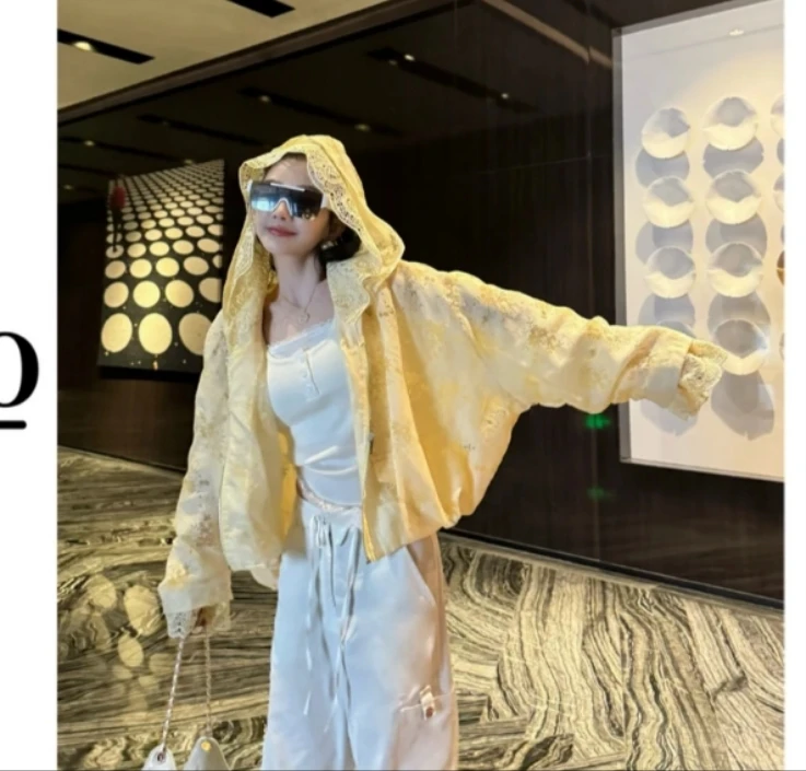 米欧【夏日计划·外套】2025新款提花百搭重工连帽防晒上衣设计感女