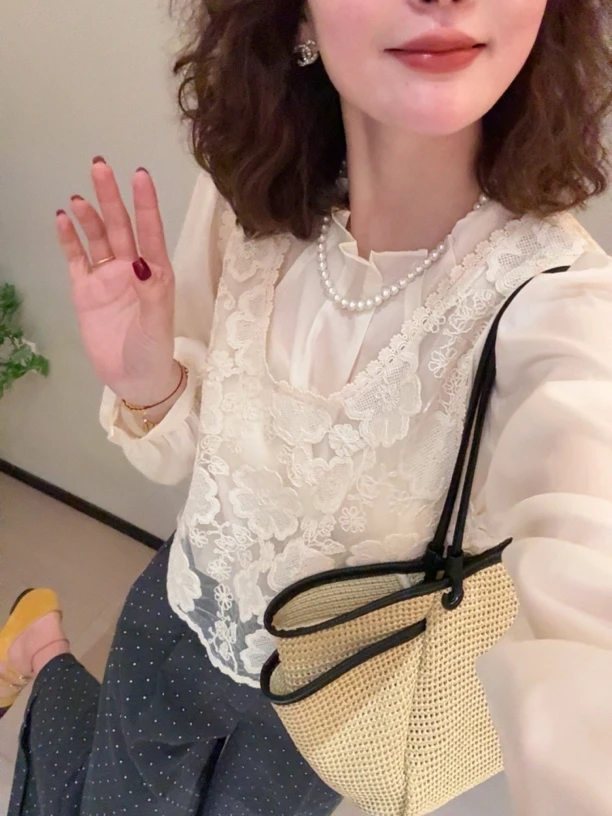 老赵服饰 蕾丝背心➕衬衫两件套套装 21AU3148