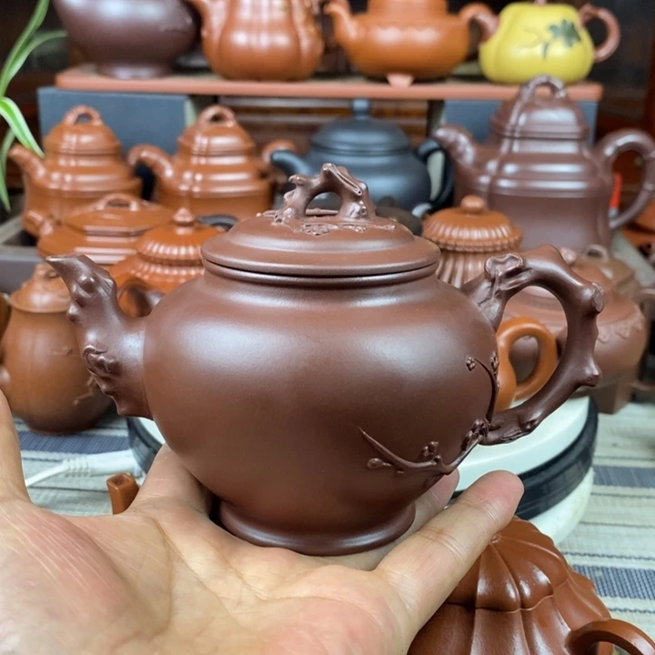 紫砂茶壶梅报春320cc原矿老紫泥特价