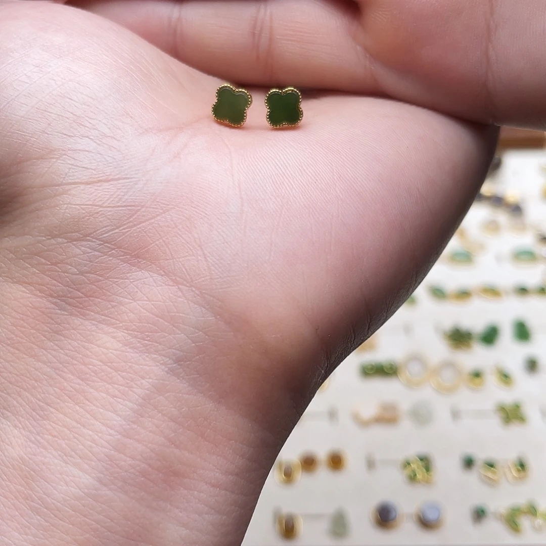 银S925镶嵌和田玉耳饰