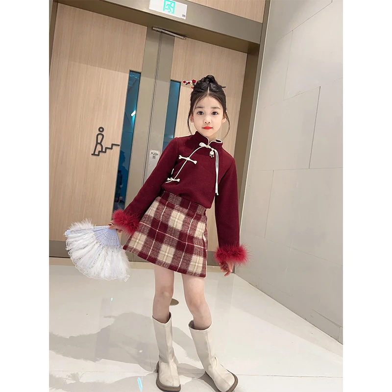 女童中国风马甲套装儿童中式周岁礼服拜年服23881#