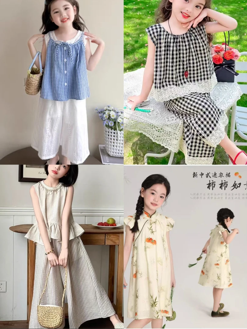 4号新款童装2025年人造棉套装女童