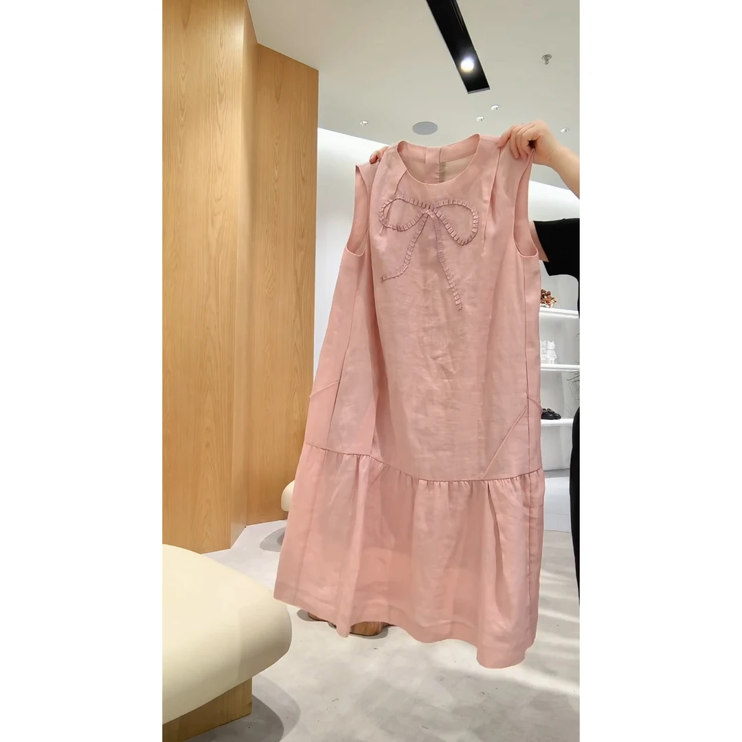 温柔风甜美立体蝴蝶结圆领无袖连衣裙女夏季韩系洋气显瘦背心短裙