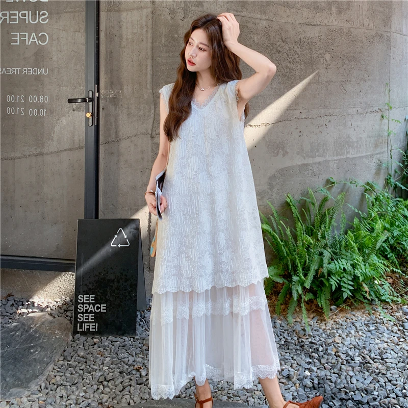 仙气飘飘少女风法式连衣裙女款爆款2025新款洋气提花蕾丝拼接长裙