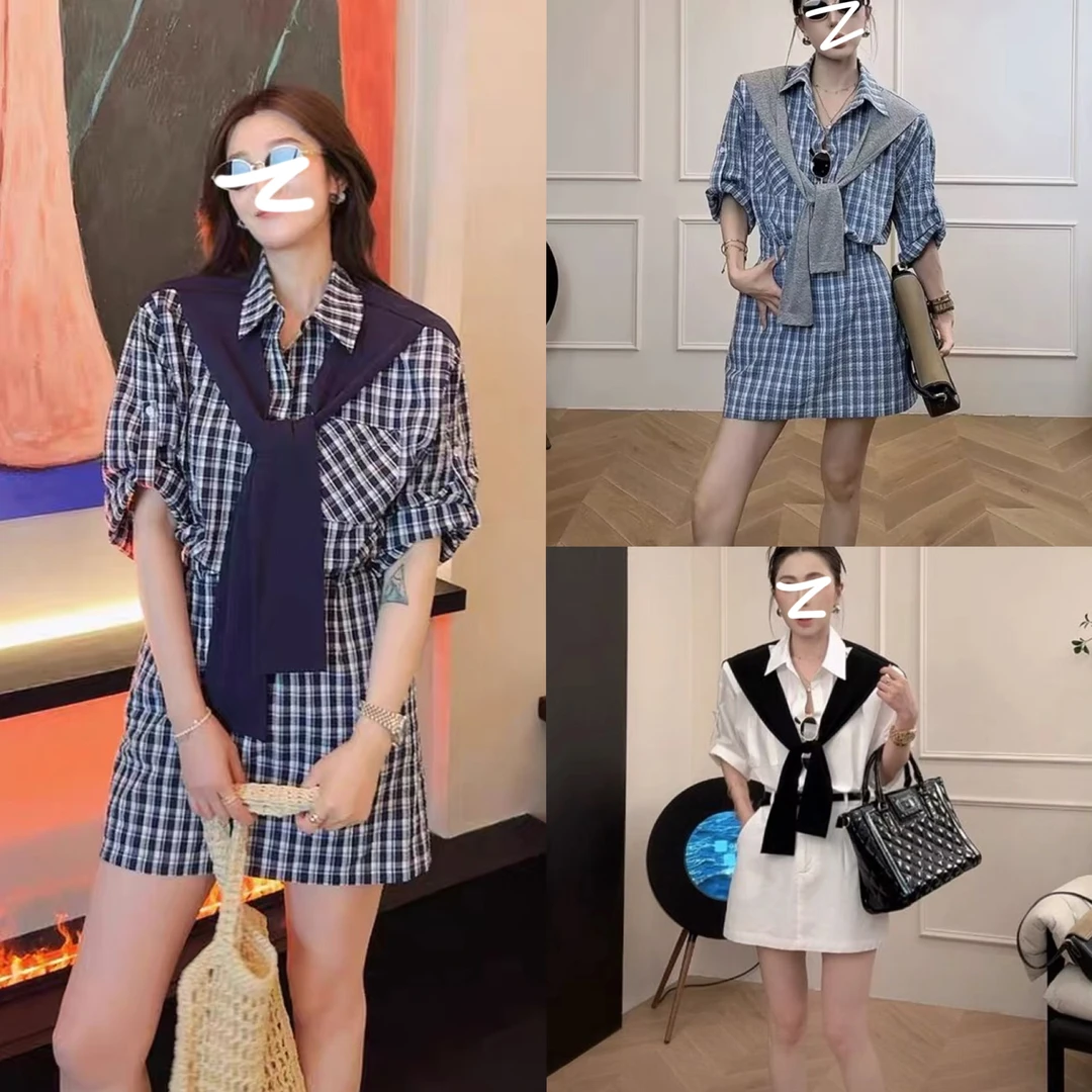 2025夏季新款【格纹遐想】气质撞色披肩连衣裙22665