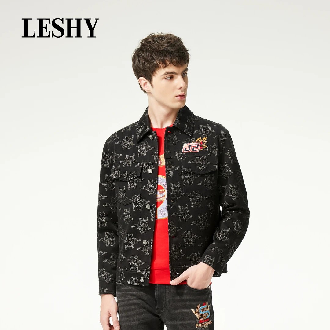 【时尚牛仔】乐士男装新款秋冬潮流时尚百搭翻领牛仔外套66243J8014