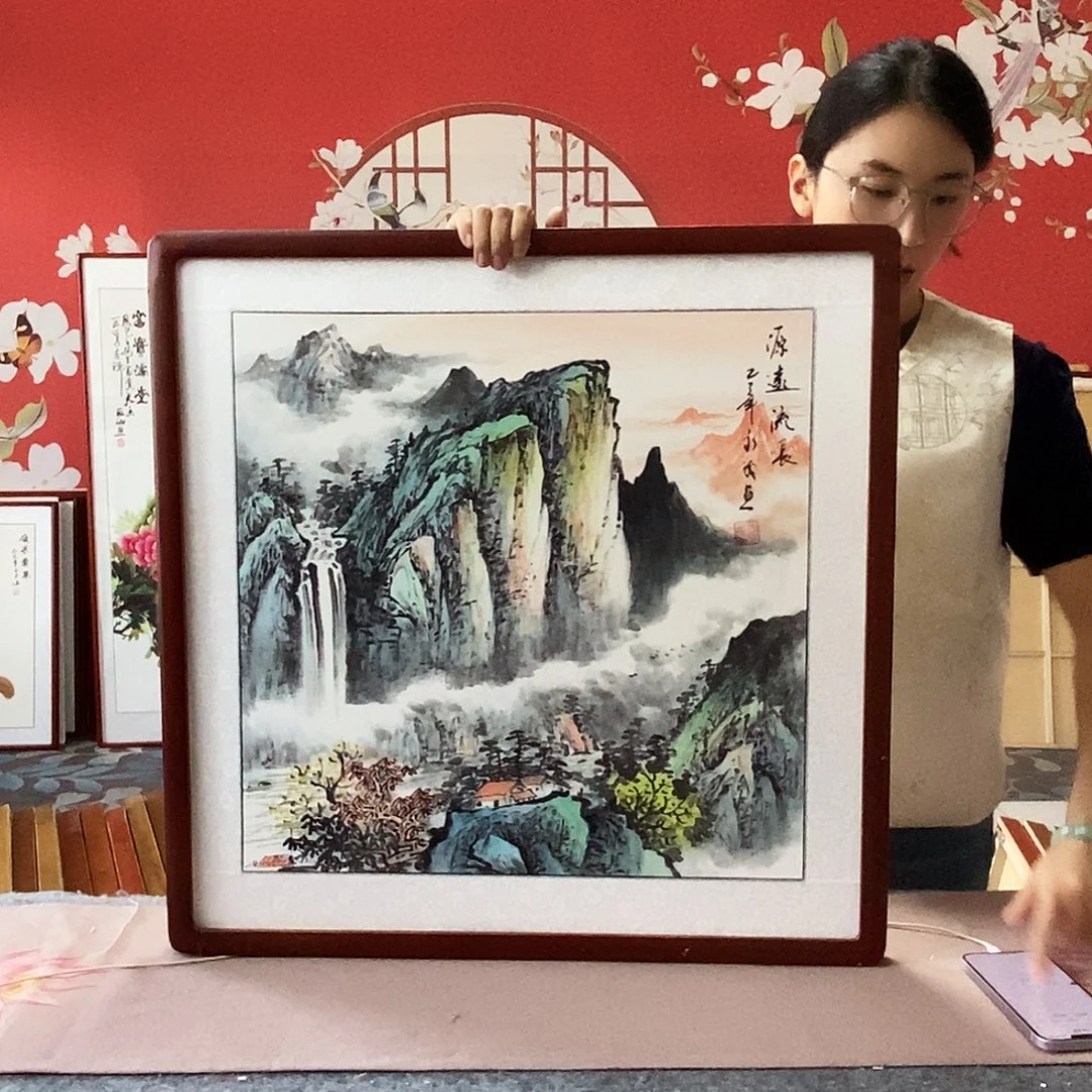 国画手写手绘国画作品带框包邮62✖️62