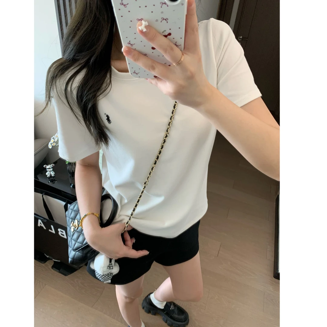 （运险）早春设计感新款韩版小马刺绣云朵棉短袖T恤百搭圆领上衣D1