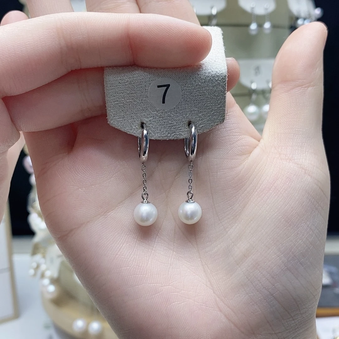 耳饰银S925镶嵌淡水珍珠