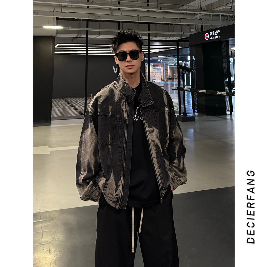 【扎染水洗】时髦单品牛仔外套2025早春复古高街美式宽松夹克