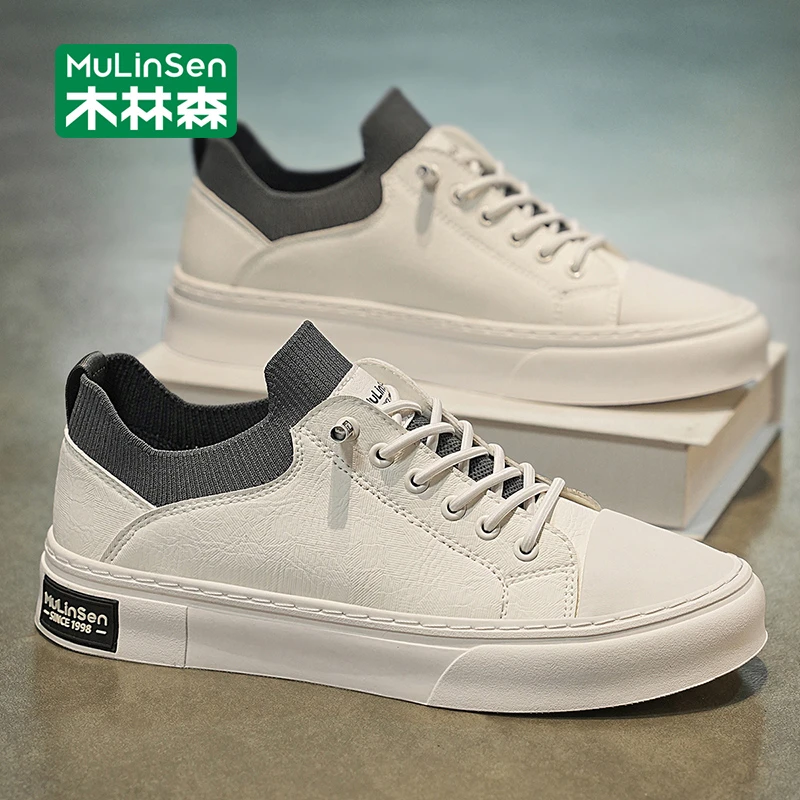 木林森男鞋春秋2025新款一脚蹬工作休闲板鞋男百搭袜子口小白潮鞋
