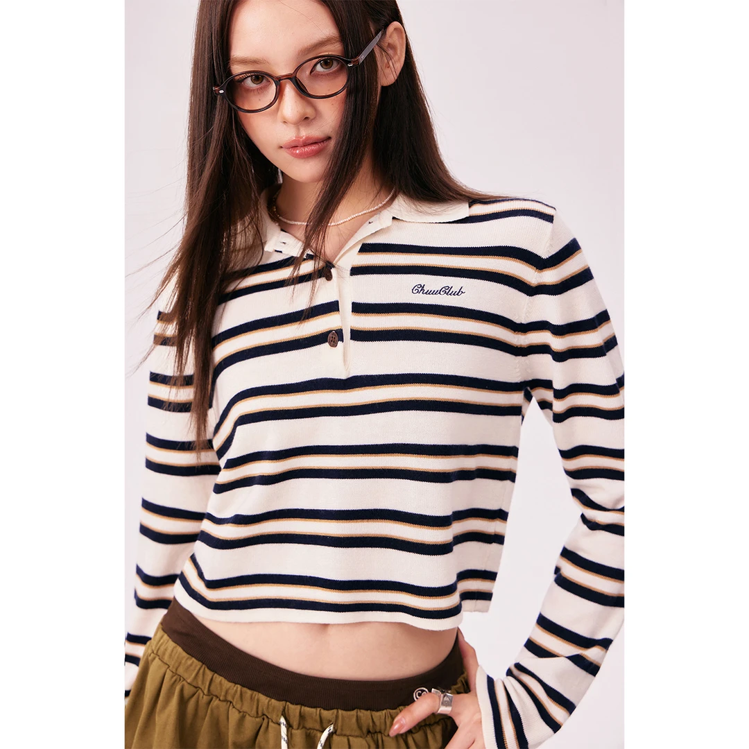 CHUU秋季女装琥珀流光风百搭学院风穿搭条纹基础款韩系针织衫