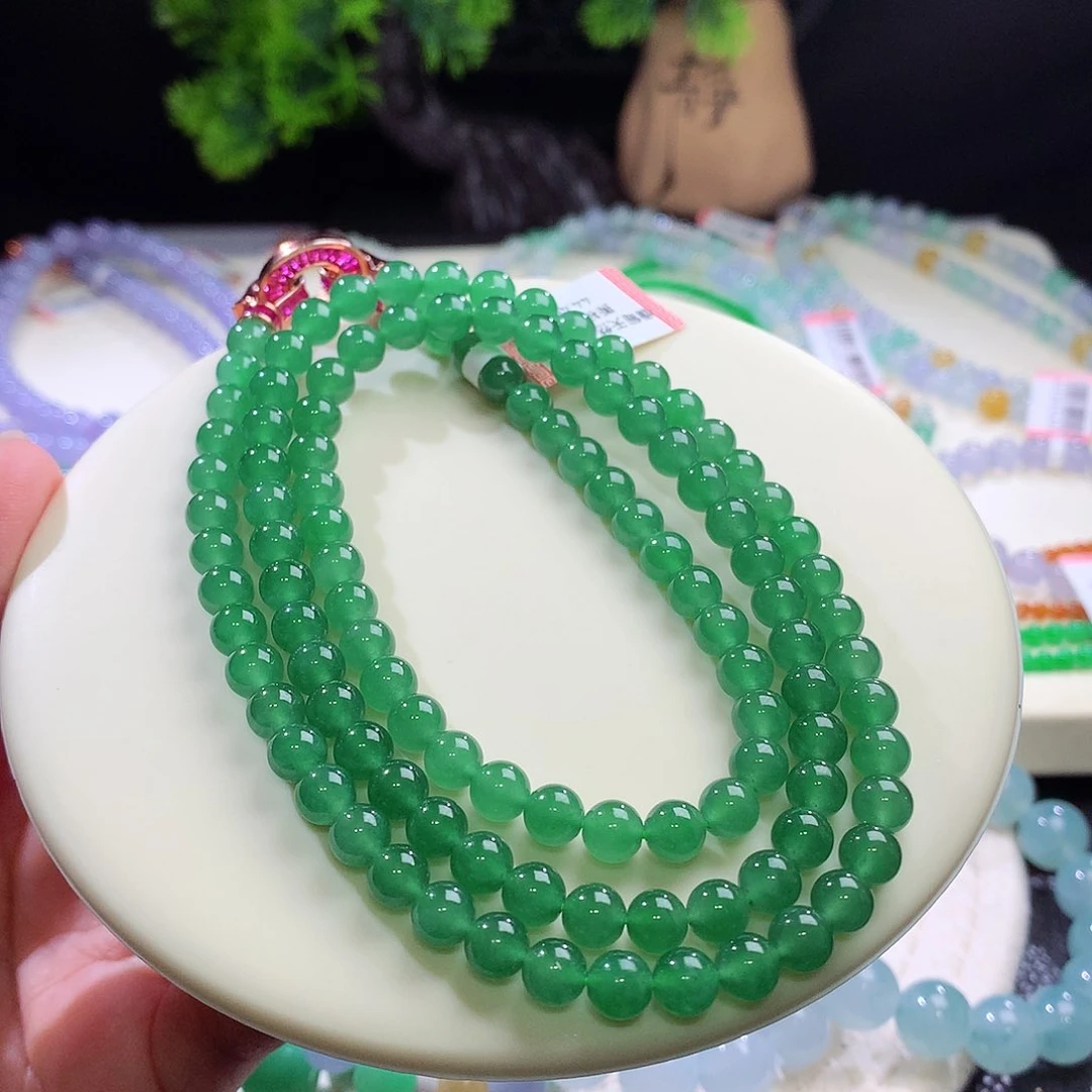 项链未镶嵌翡翠满绿冰绿 卡6mm