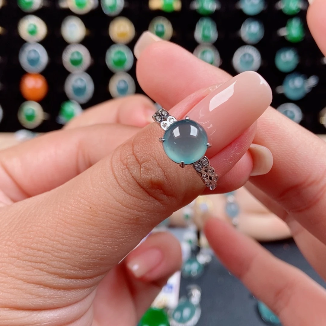 ****椒翡翠银S925镶嵌戒指