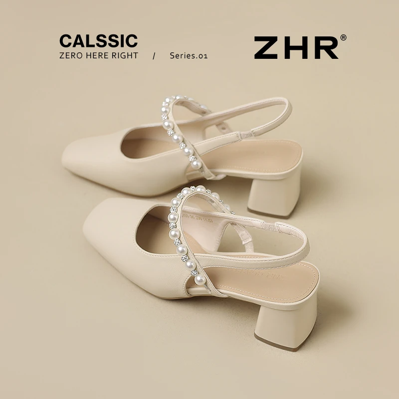 ZHR则则包头凉鞋女款2025夏季新款高跟鞋玛丽珍法式粗跟百搭单鞋