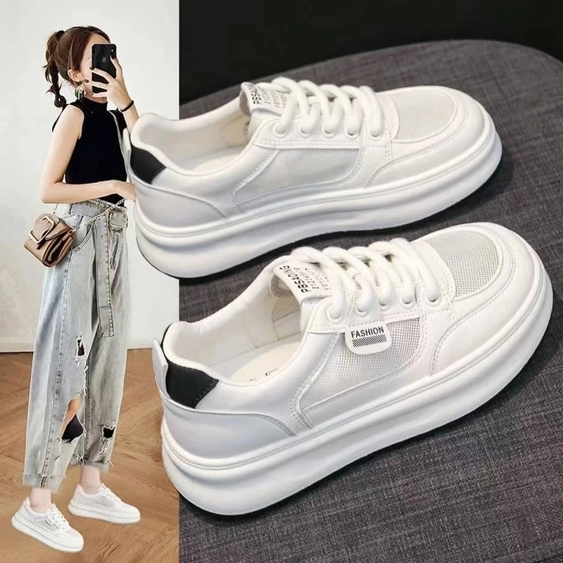 厚底网面小白鞋女款2025春季新款软底百搭休闲运动板鞋F88810