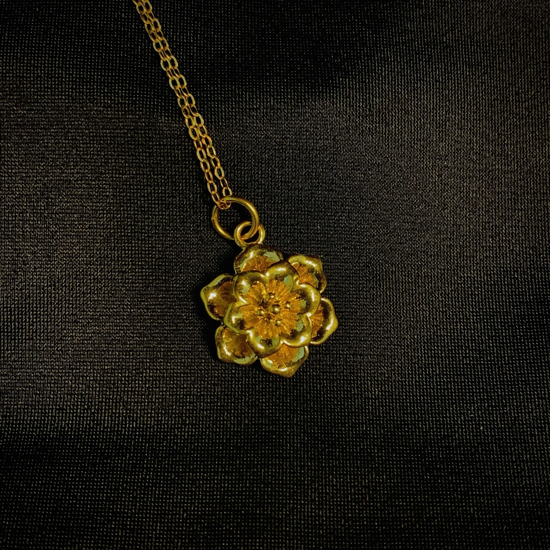 足金黄金5D无氰工艺花开富贵吊坠赠项链轻奢时尚百搭精美