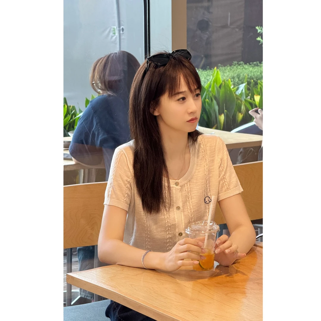 Y.M | 小奈利 亚麻棉 韩版温柔风精致感针织短袖4158