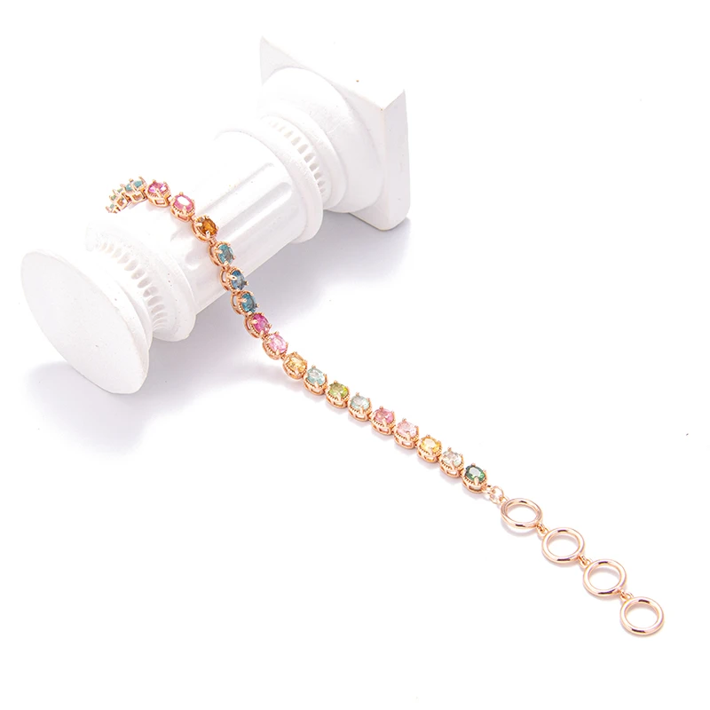 莫奈花园-幸运彩虹时尚百搭气质优雅设计师款碧玺手链HTC03-1719