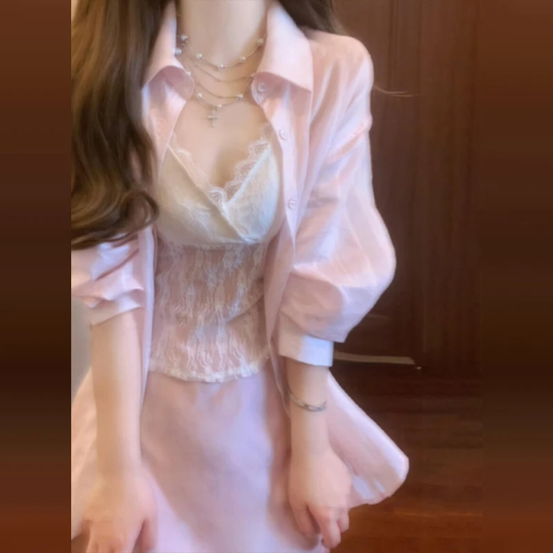 粉色防晒衬衫外套女夏季薄款高级感茶里茶气别致气质女士上衣3342