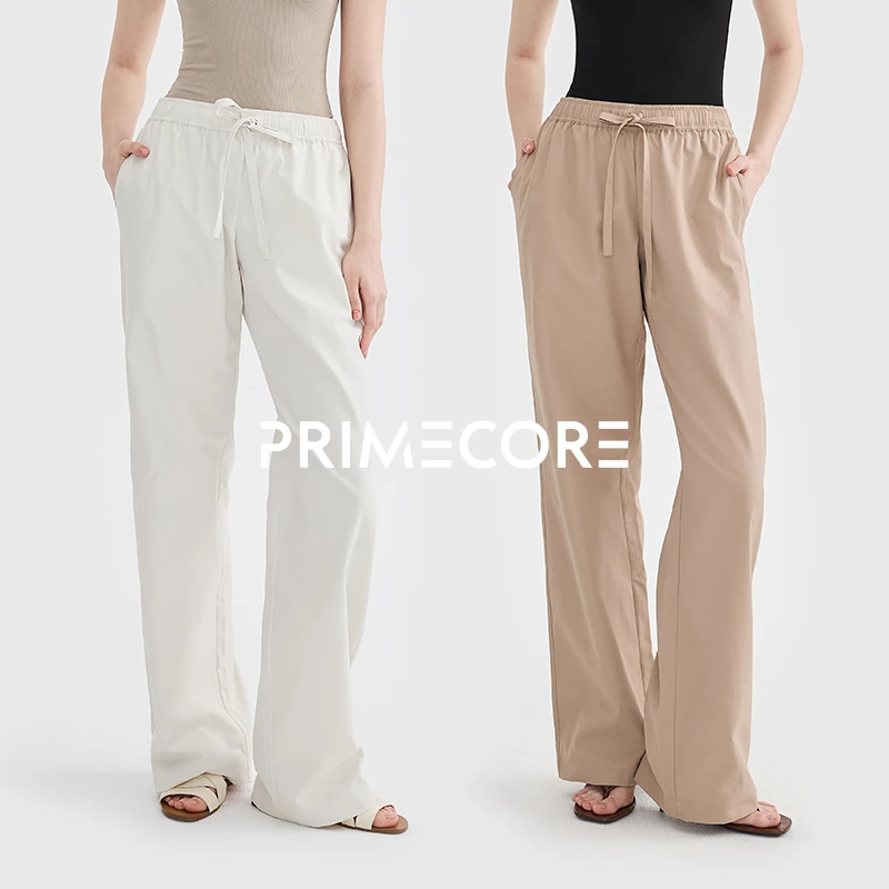 PRIMECORE系带棉麻肌理休闲裤 男友风松紧腰直筒长裤