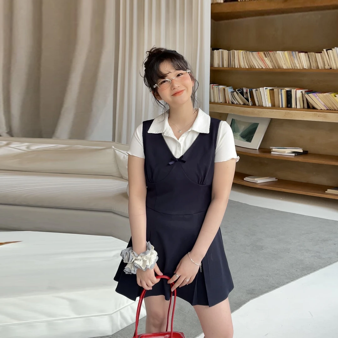 张大人【焕新职装】大码女装微胖妹妹休闲POLO领韩系通勤套装裙子