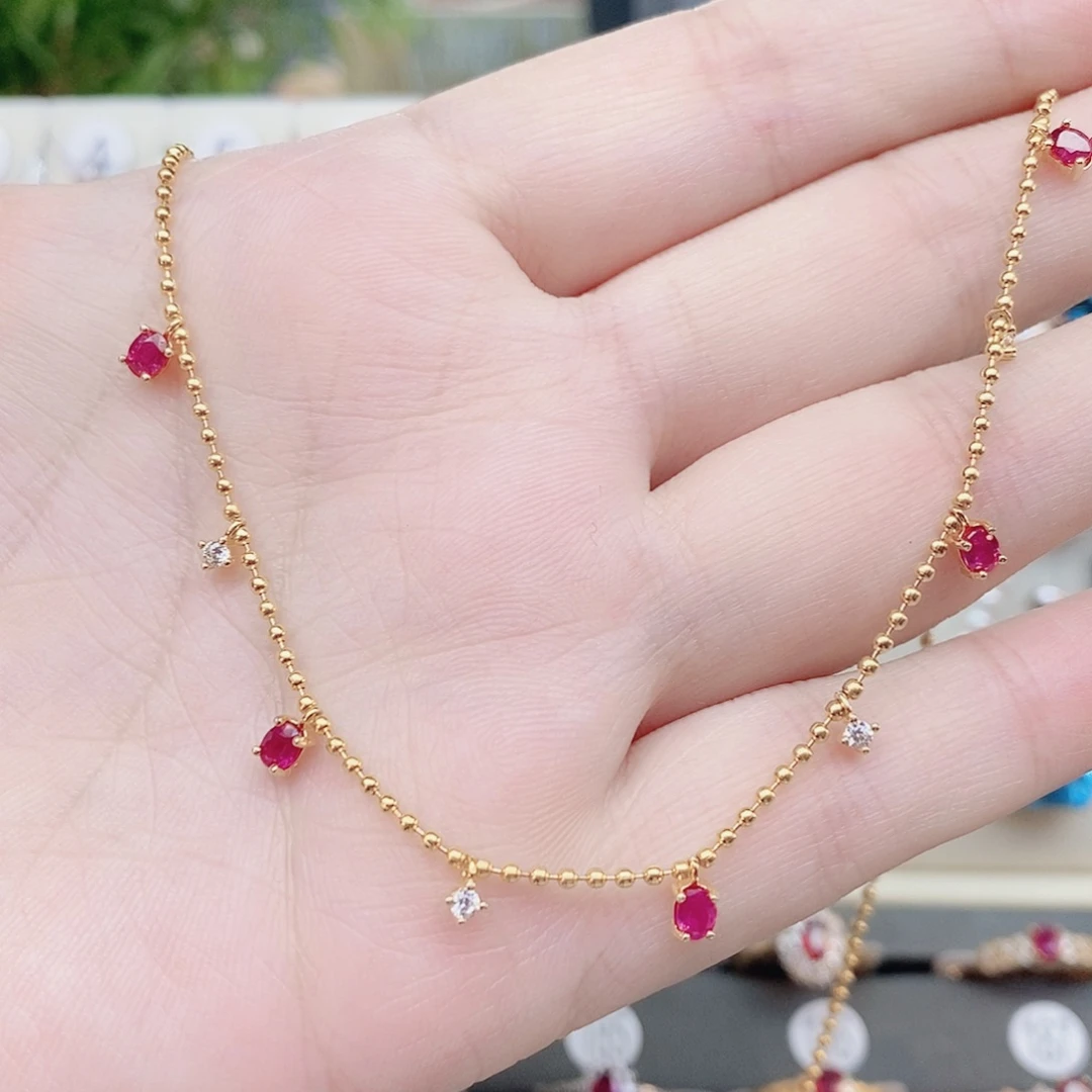 红宝石颈饰银S925镶嵌