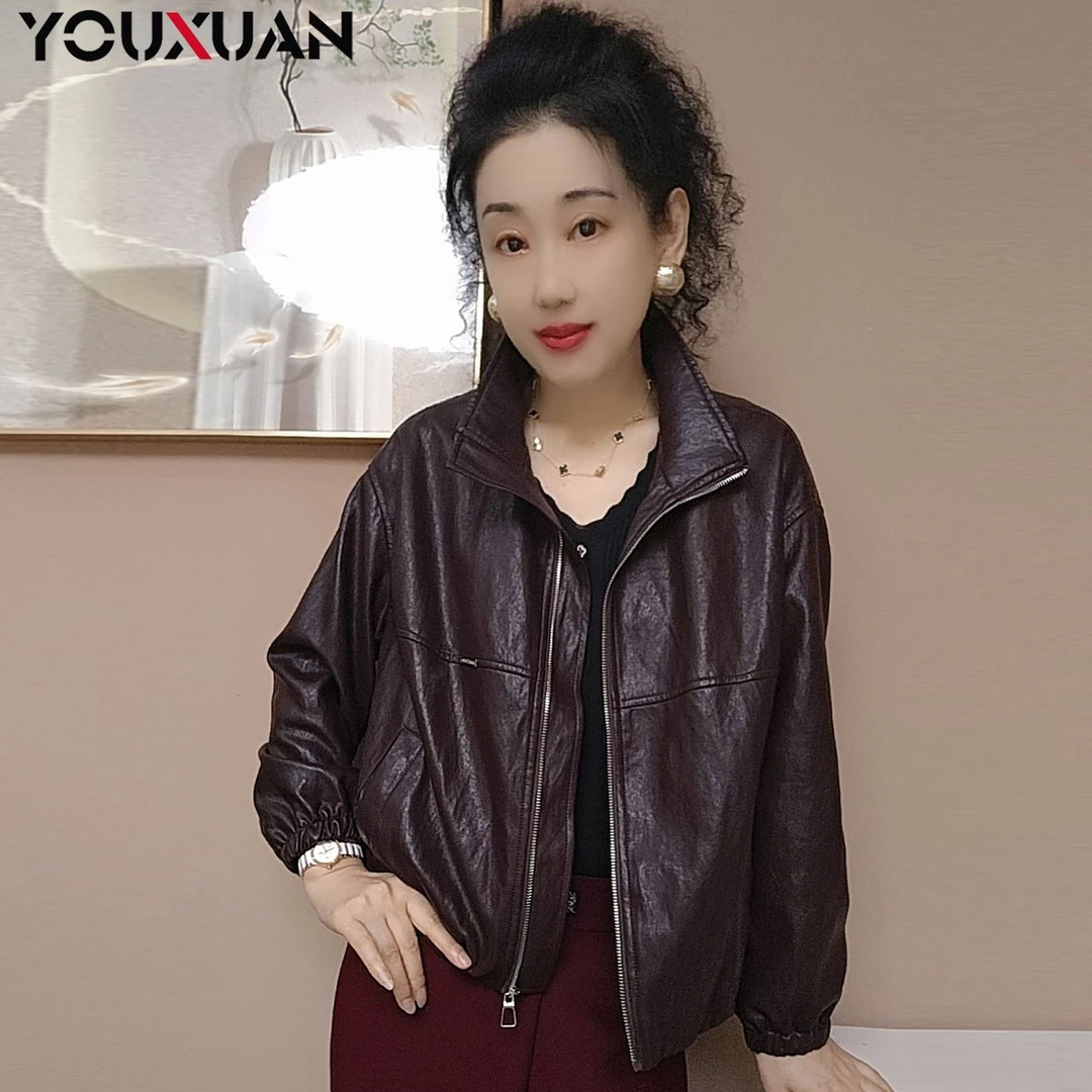 【高定新品蛋白皮】韩版上衣时尚显瘦气质长袖女士皮衣外套816