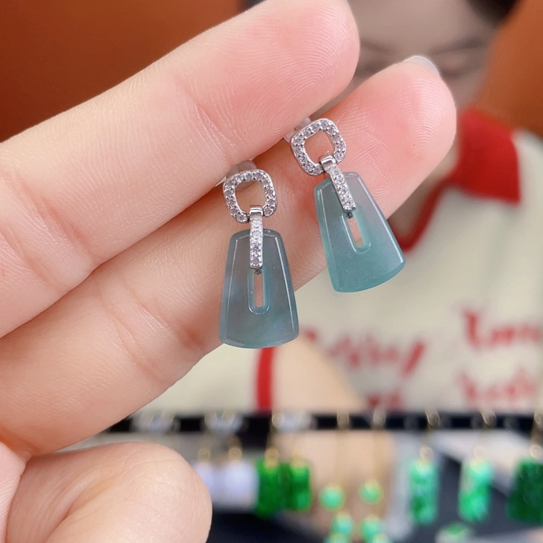 翡翠银S925镶嵌耳饰