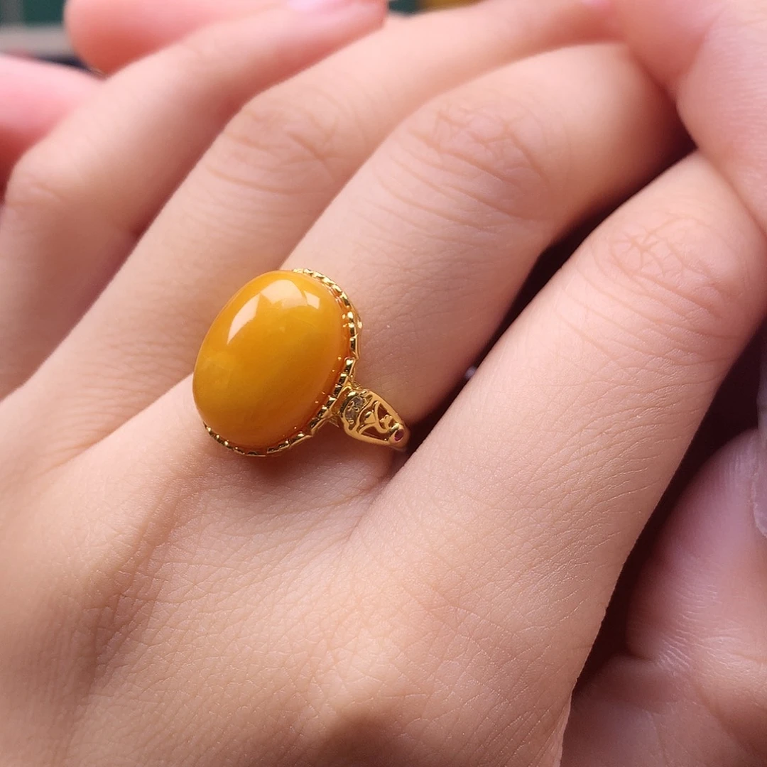 蜜蜡银S925镶嵌戒指戒指