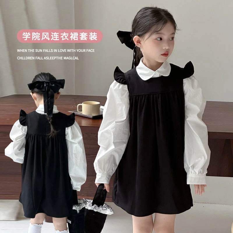 女童2025新款秋装连衣裙学院风时尚套装儿童公主裙春秋季两件套潮