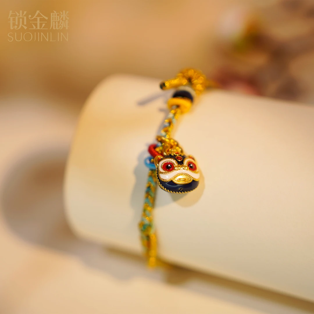 足金国潮醒狮吊牌黄金挂坠DIY手绳转运珠男女蛇年新款手串