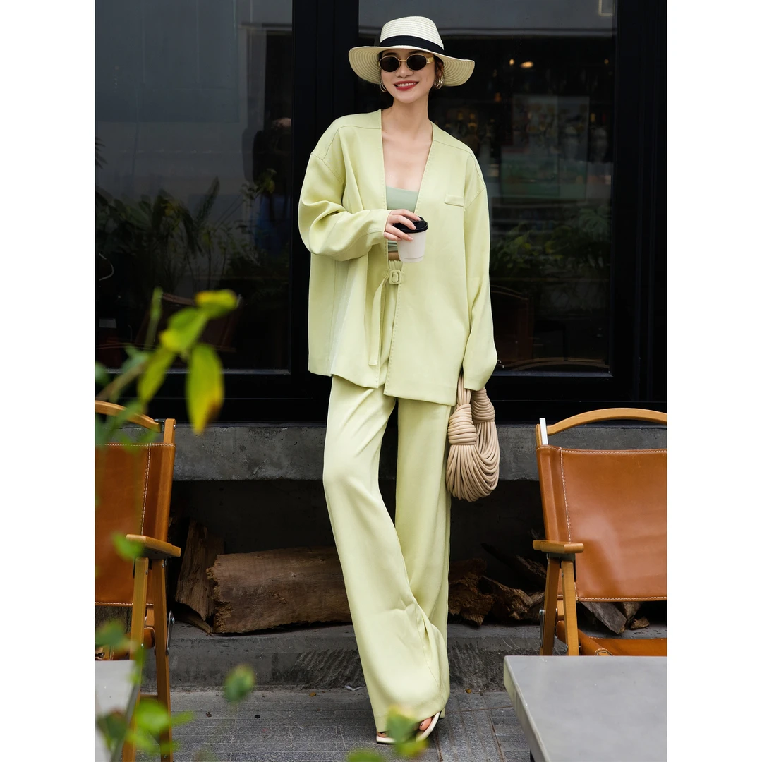 ZEROYK时尚套装女2025春夏新款设计感宽松醋酸西装长款休闲两件套